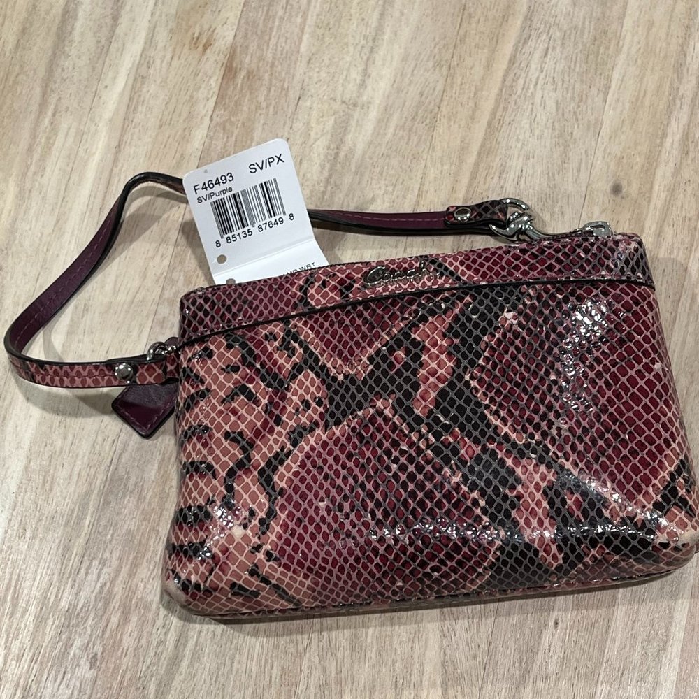 Coach Purple Snake Print Wristlet Bag NWT